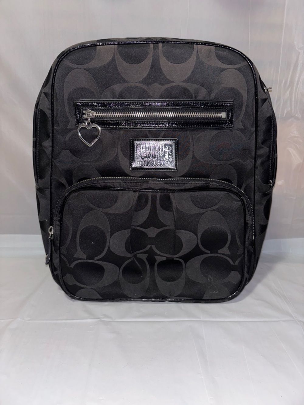 Coach Black Patent Logo Patch Detail Backpack